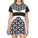 Seed of Life B&W All Over Print T-Shirt Dress